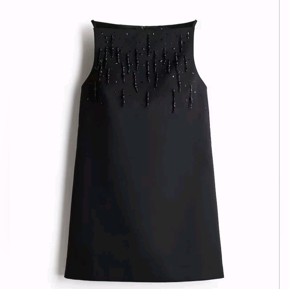 H&M Embellished Mini Dress Chest Beaded Straps Black Sz S M NWT